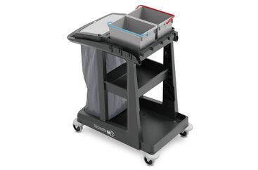 HOMCOM Waswagen Professionele Schoonmaakwagen Kaakpers 2 Emmers 25 L 73 L x 45 B x 92 H cm Kunststof Grijs Blauw Rood